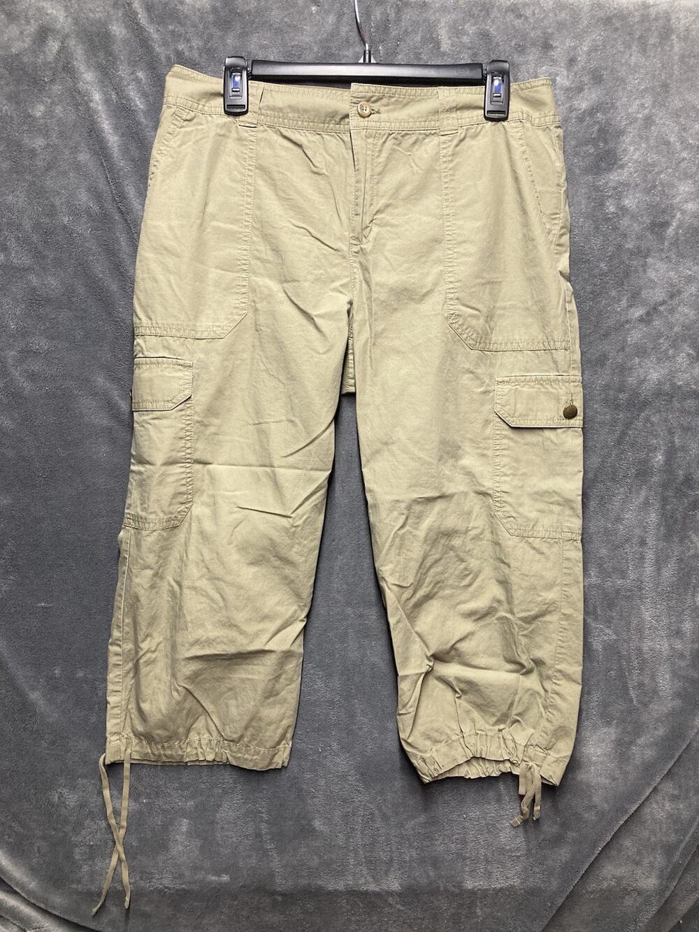 Chaps Khaki Cargo Cropped Capris Womens 10 Utility Drawstring Ankle Summer Comfy